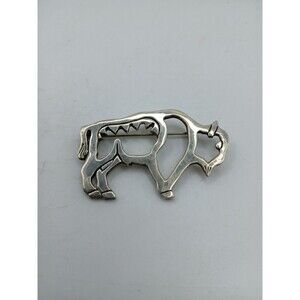 Stamped Glen Sandoval Vintage Navajo Sterling Silver Buffalo Lapel Pin/Brooch